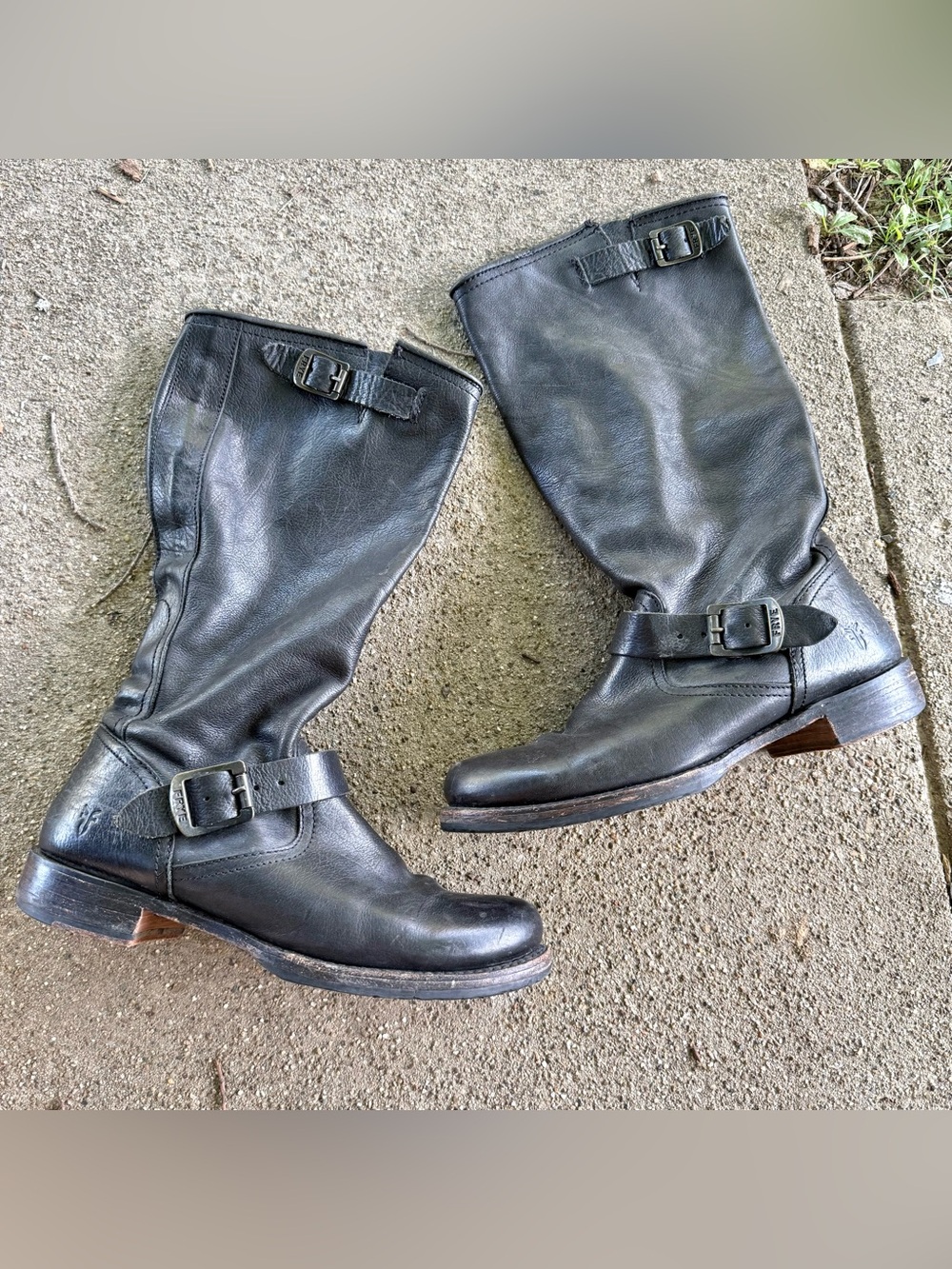 Frye Women's Veronica Boot Size 10 Black Leather Moto Biker Pull On Slouch Tall